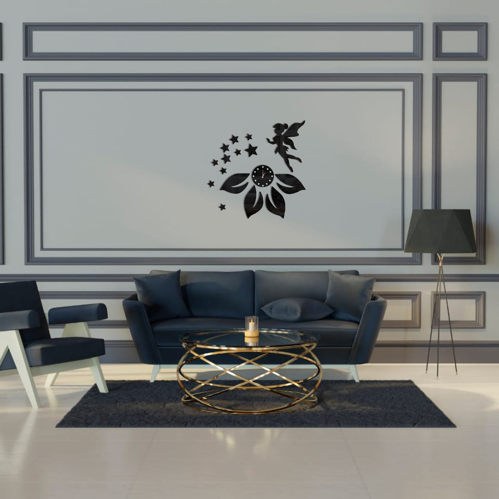 Wallexo Leaf & Star Wooden Wall Clock