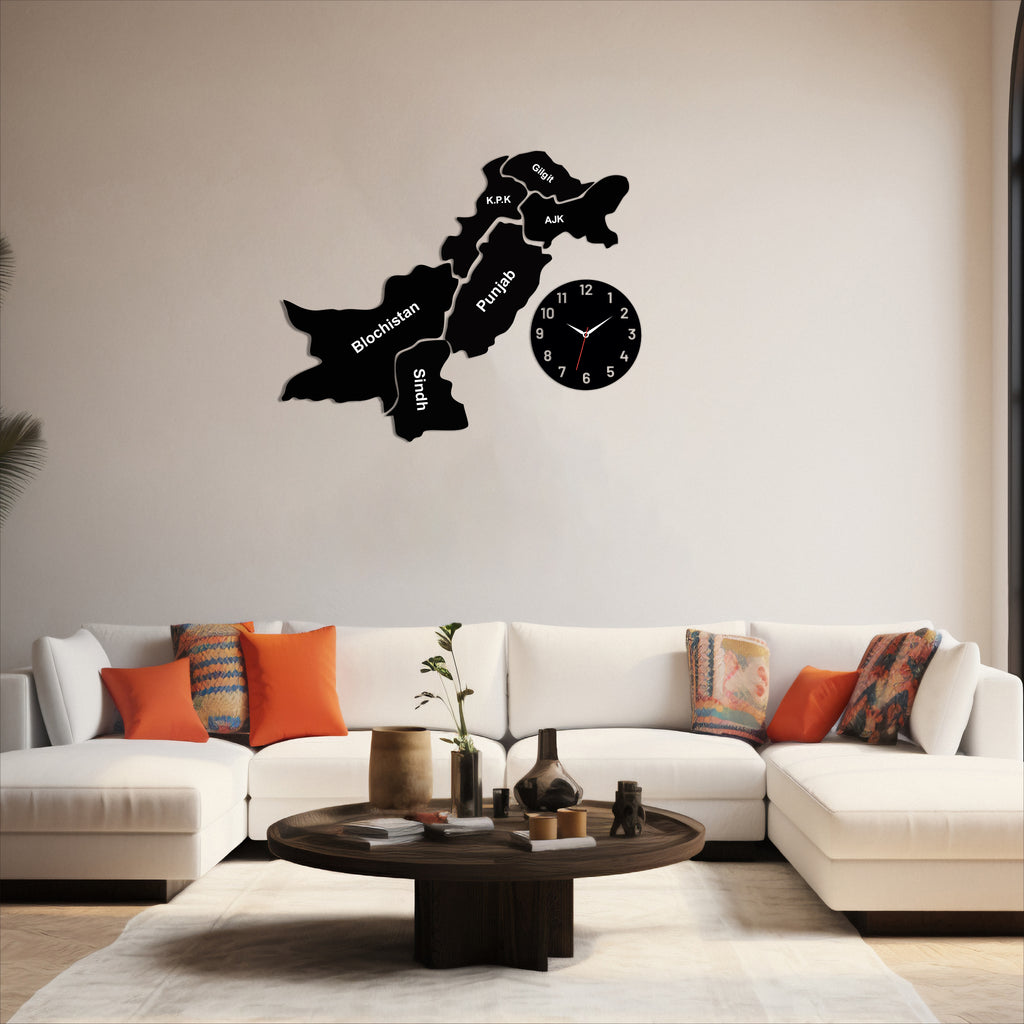 Wallexo Wooden Pakistan Map Wall Clock Decor