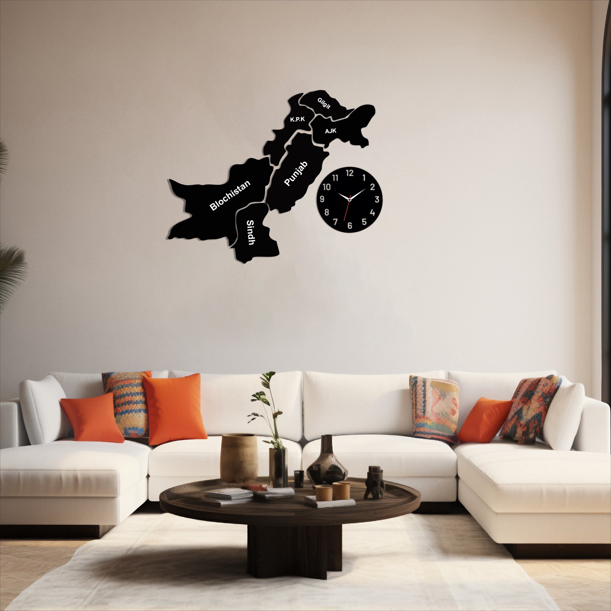 Wallexo Wooden Pakistan Map Wall Clock Decor