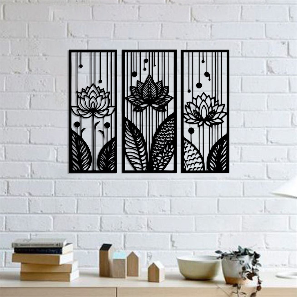 Wallexo Lotus Floral 3-Panel Wall Art