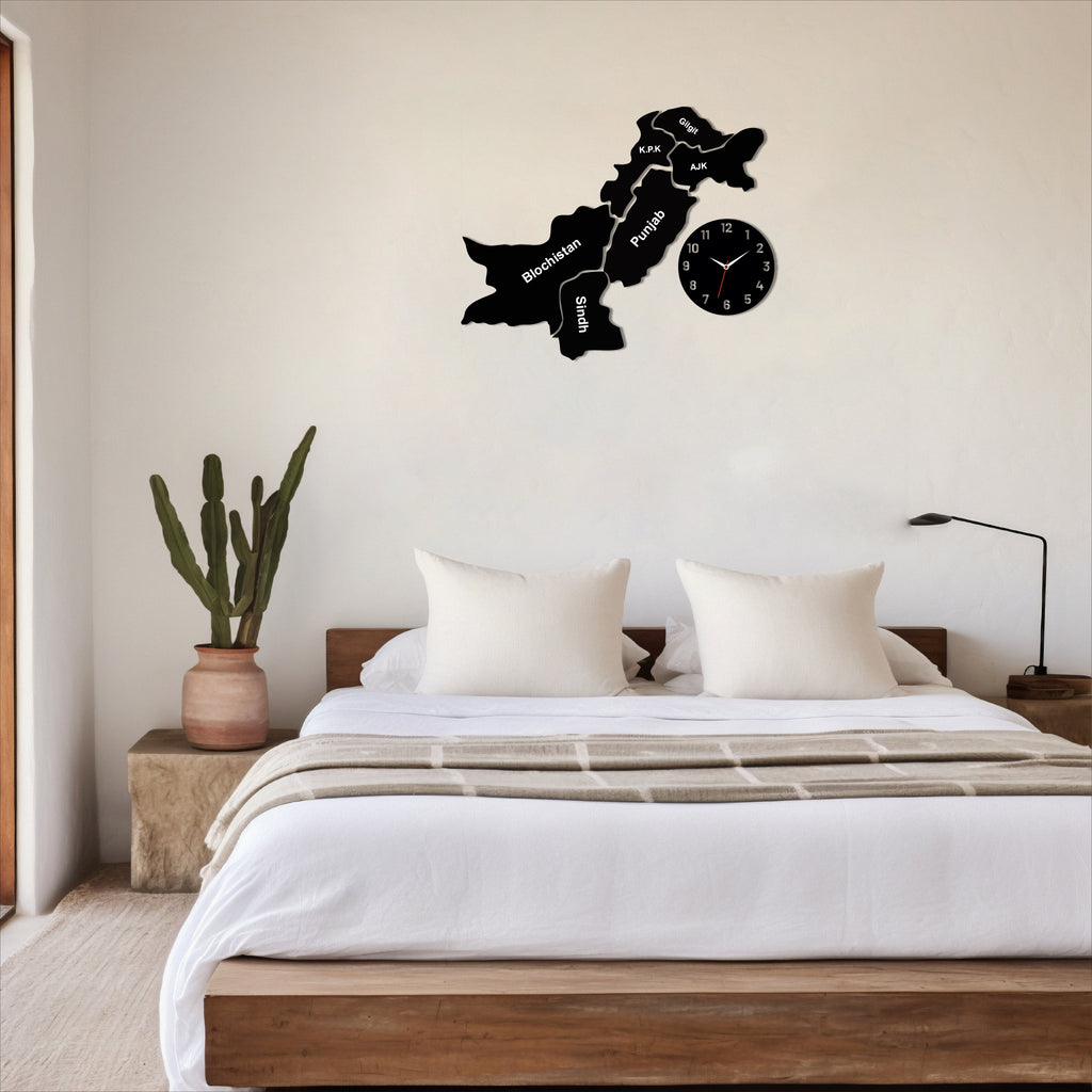 Wallexo Wooden Pakistan Map Wall Clock Decor