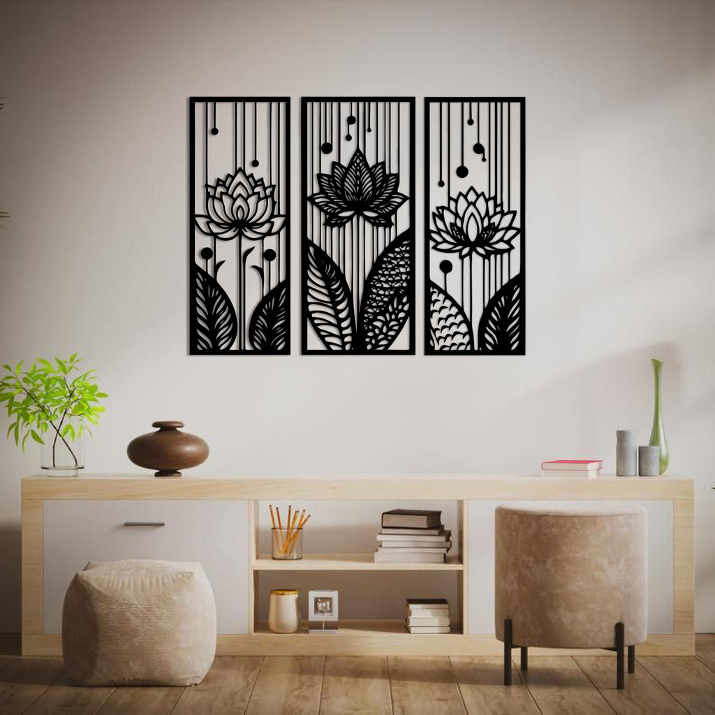 Wallexo Lotus Floral 3-Panel Wall Art