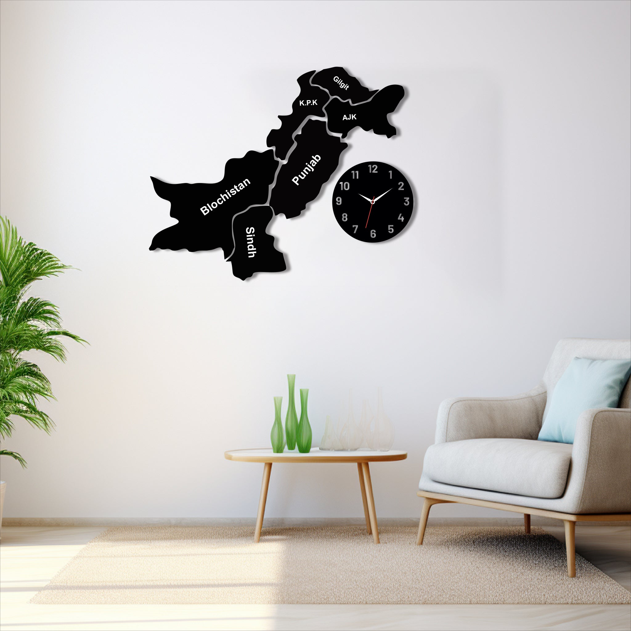 Wallexo Wooden Pakistan Map Wall Clock Decor