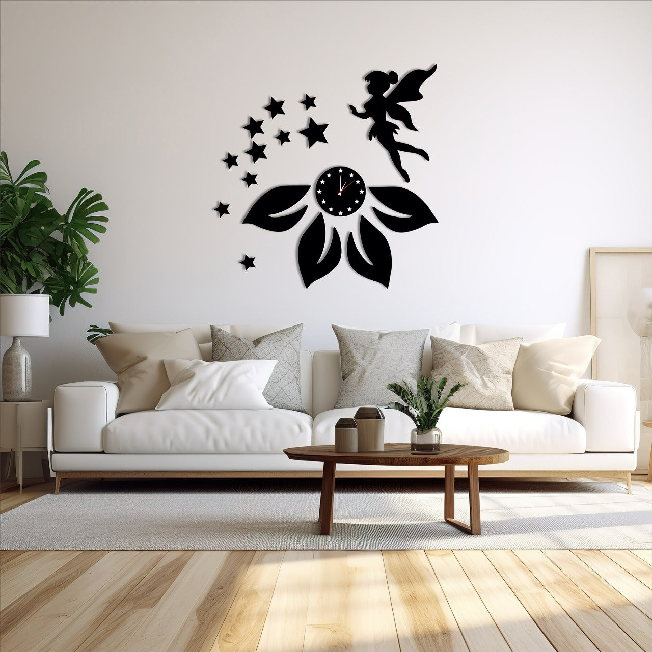 Wallexo Leaf & Star Wooden Wall Clock