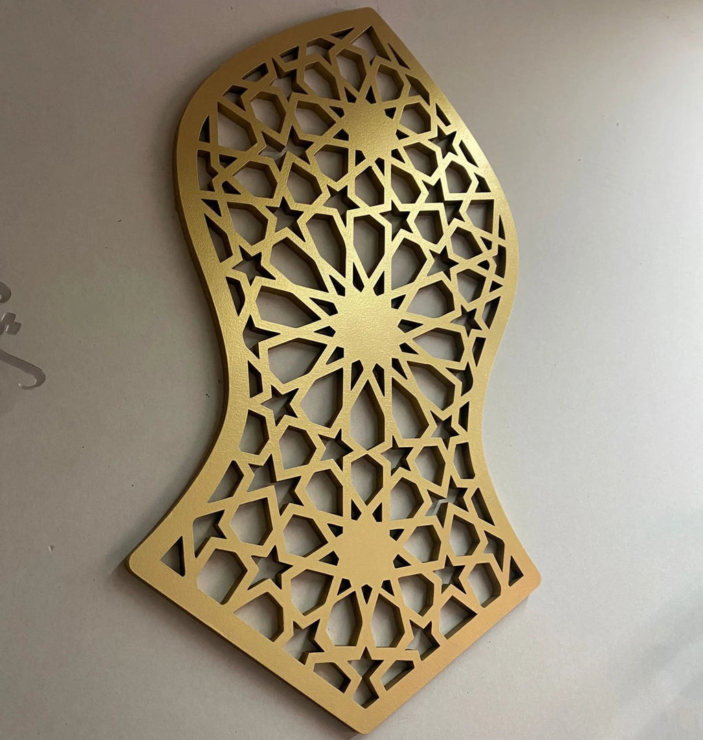 Decorative wall art with geometric pattern on a plain background